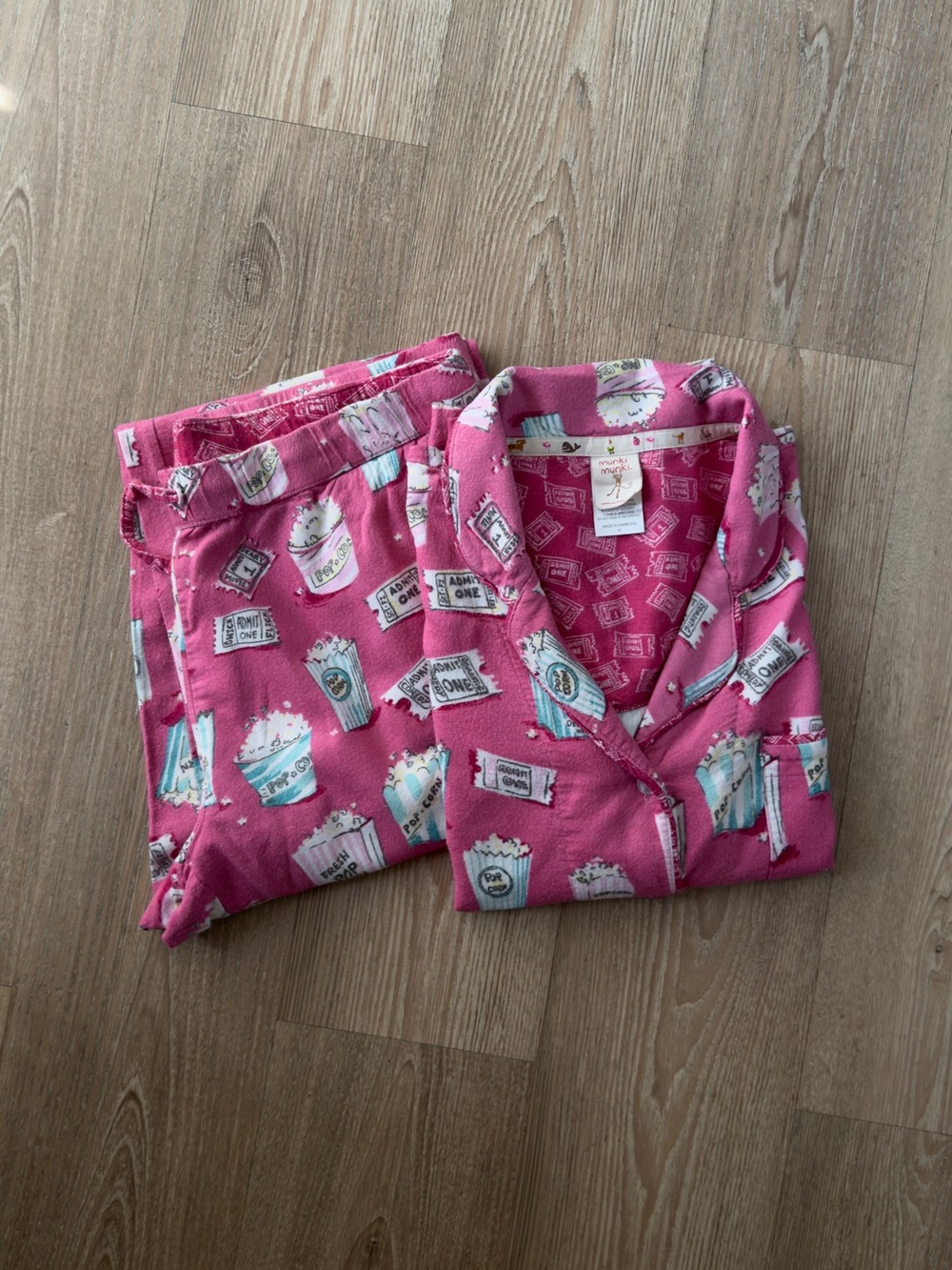 munki munki Pink Popcorn & Ticket Print Womens Pajama Set